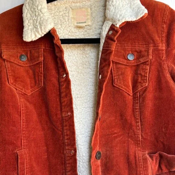 Quiksilver Sherpa Lined Corduroy Trucker Jacket – Rust Orange Cropped Size S - Picture 4 of 4